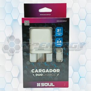 Cargador Con Doble Puerto USB Ficha Tipo C Soul CVQ-XUSB2T