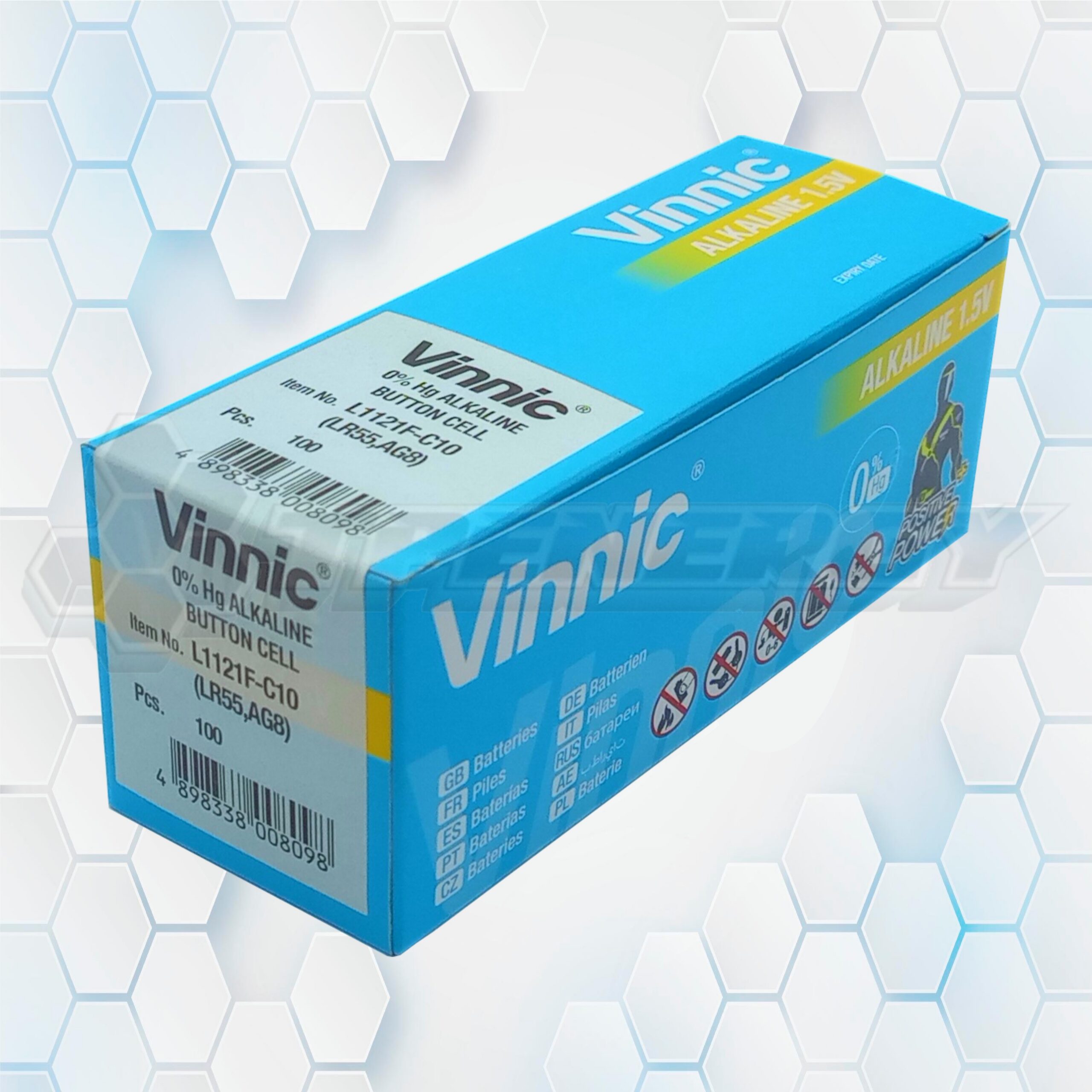 Pila Botón Alcalina LR55 L1121F AG8 1.5 Volt Vinnic BL10 Pila Botón Alcalina LR55 L1121F AG8 1.5 Volt Vinnic BL10