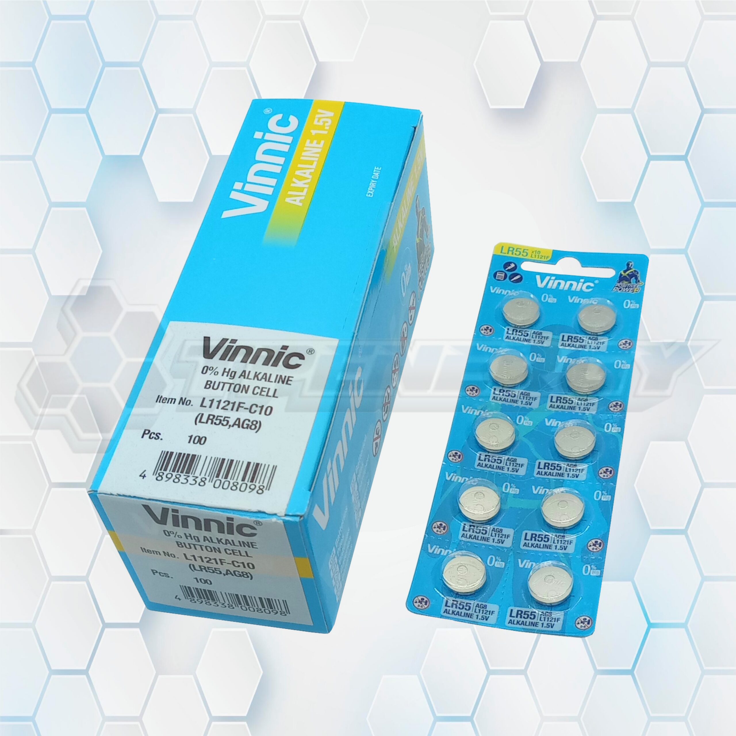 Pila Botón Alcalina LR55 L1121F AG8 1.5 Volt Vinnic BL10 Pila Botón Alcalina LR55 L1121F AG8 1.5 Volt Vinnic BL10