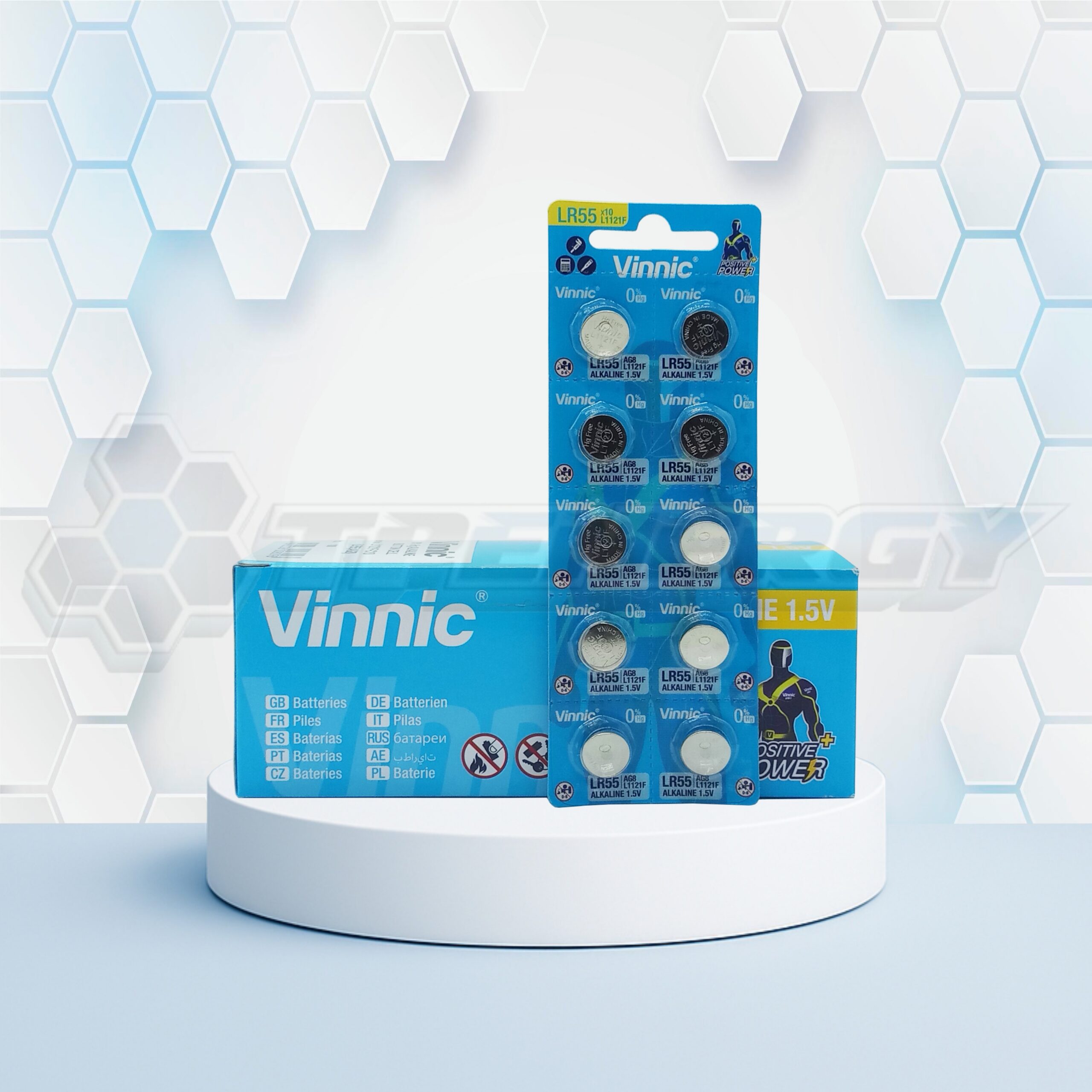 Pila Botón Alcalina LR55 L1121F AG8 1.5 Volt Vinnic BL10 Pila Botón Alcalina LR55 L1121F AG8 1.5 Volt Vinnic BL10