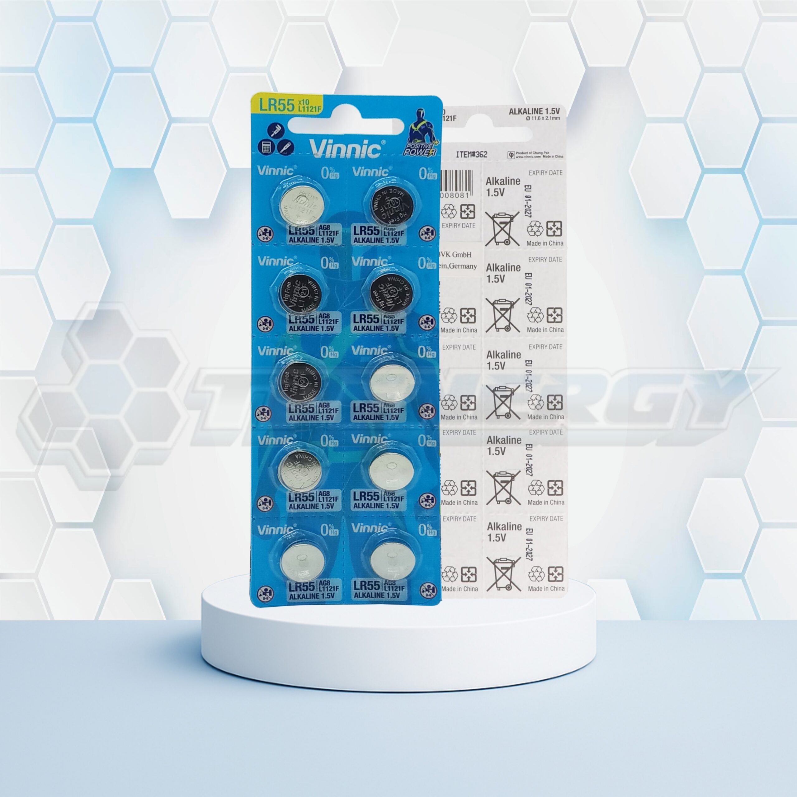 Pila Botón Alcalina LR55 L1121F AG8 1.5 Volt Vinnic BL10 Pila Botón Alcalina LR55 L1121F AG8 1.5 Volt Vinnic BL10