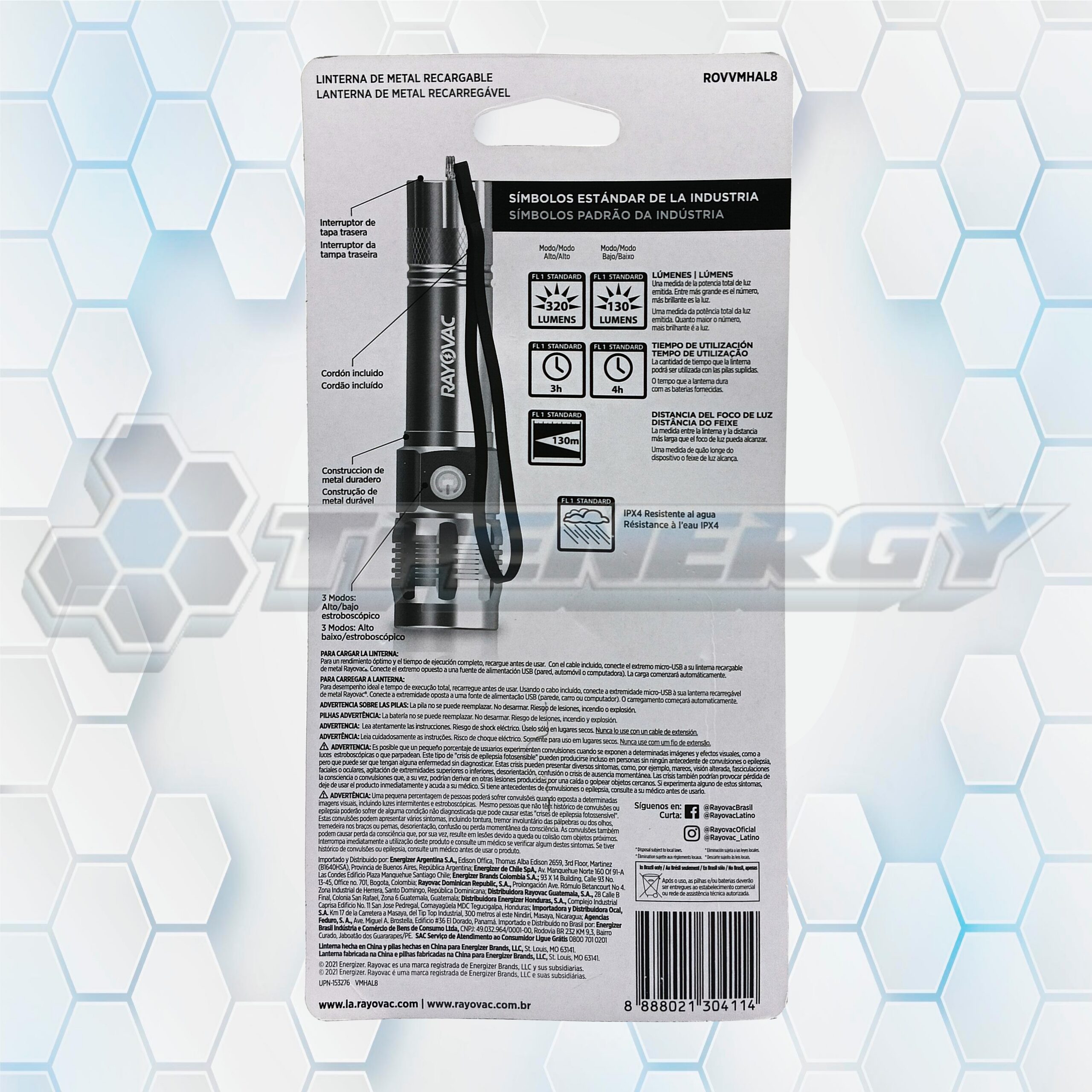 Linterna Metálica Led Recargable ROVVMHAL8 320 Lúmenes RAYOVAC Linterna Metálica Led Recargable ROVVMHAL8 320 Lúmenes RAYOVAC