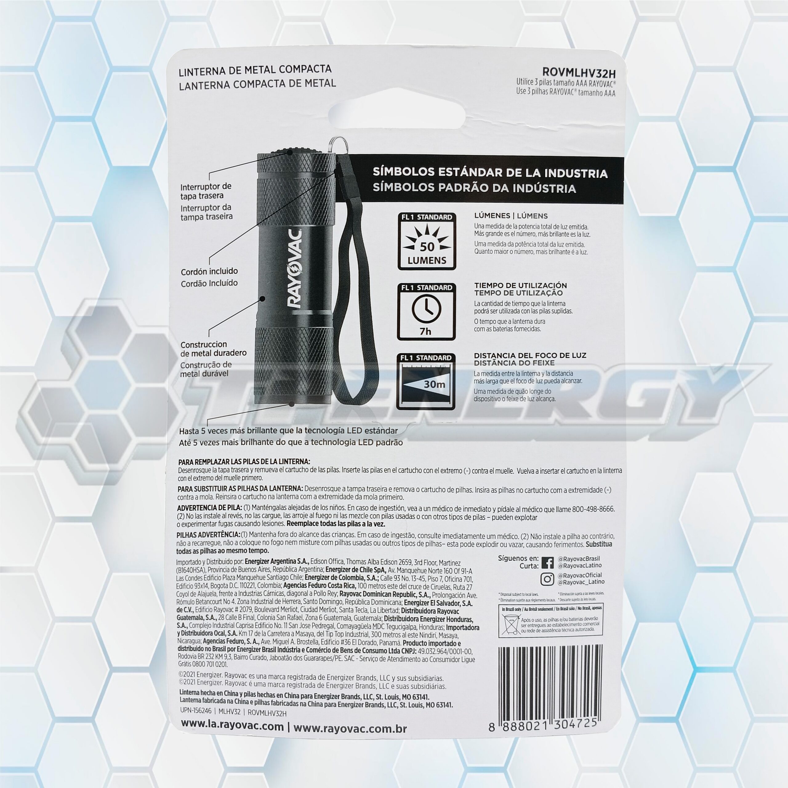 Linterna Led De Metal Compacta ROVMLHV32H 50 Lúmenes RAYOVAC Linterna Led De Metal Compacta ROVMLHV32H 50 Lúmenes RAYOVAC