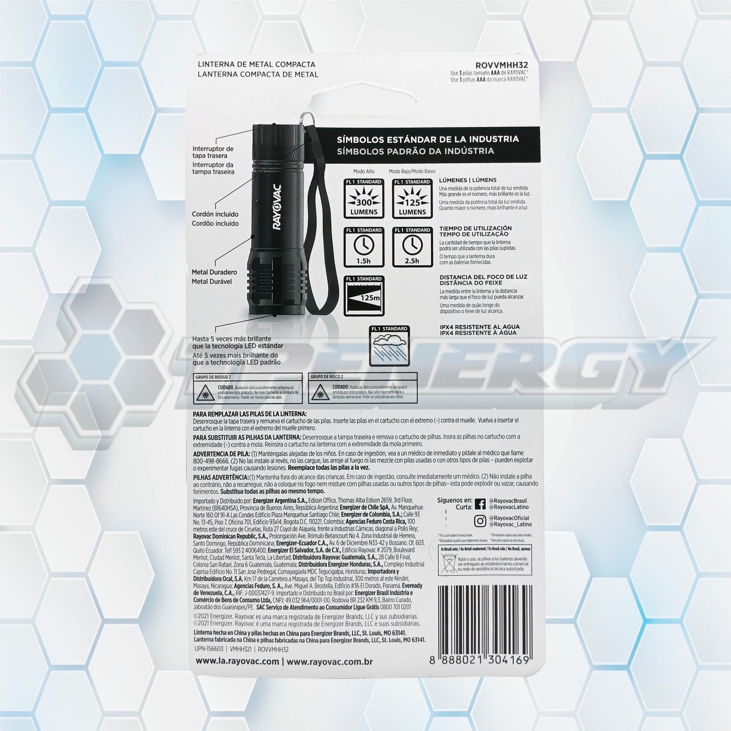 Linterna Led De Metal ROVVMHH32 300 Lúmenes RAYOVAC Linterna Led De Metal ROVVMHH32 300 Lúmenes RAYOVAC