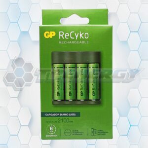 Cargador USB Compacto Ni-Mh GP B421 RECYKO + 4 Pilas AA 2100mAh