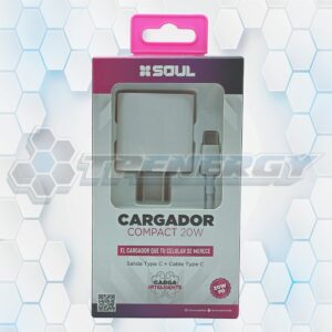 Cargador Compacto 20W Con Cable USB-C Soul CVJ-PD20WT